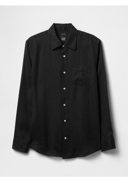 Erkek Siyah %100 Keten Klasik Gömlek fiyatları