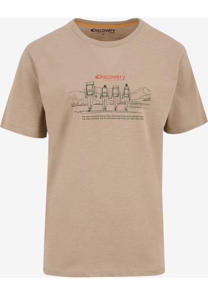 D5SM-TST3846 Açık Kahve Bisiklet Yaka Relaxed Baskılı Erkek T-Shirt