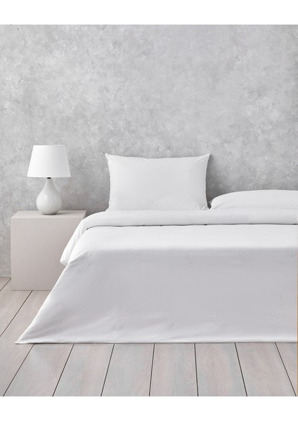 Royal Leafage Nakışlı Pamuk Çift Kişilik Nevresim Takımı 200X220 cm Beyaz
