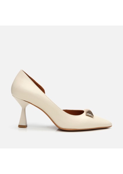 01AYH304210A400 KADIN Deri Ekru Orta Topuklu Stiletto