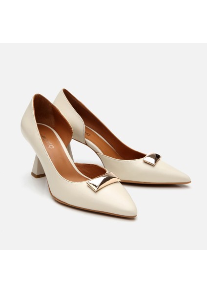01AYH304210A400 KADIN Deri Ekru Orta Topuklu Stiletto