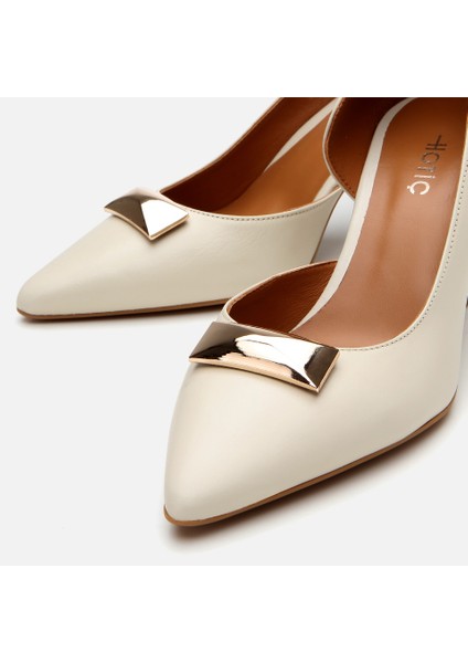01AYH304210A400 KADIN Deri Ekru Orta Topuklu Stiletto