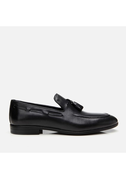 02AYH303410A100 ERKEK Deri Siyah Püskül Detaylı Loafer