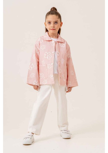 Miniğimin Cicileri Papatya Desen Ceketli Gabardin Kız çocuk takım - Pembe
