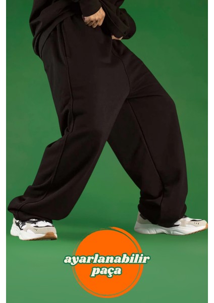 Ayarlanabilir Paçalı Bol Eşofman Altı Baggy Siyah Gri Füme