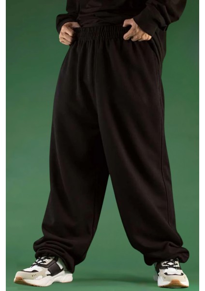 Ayarlanabilir Paçalı Bol Eşofman Altı Baggy Siyah Gri Füme fiyatları