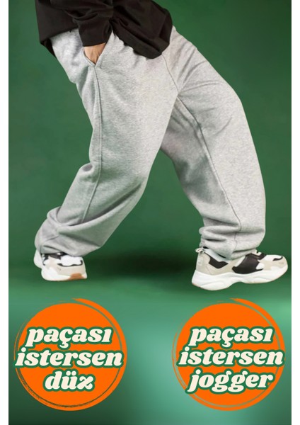 Ayarlanabilir Paçalı Bol Eşofman Altı Baggy Siyah Gri Füme