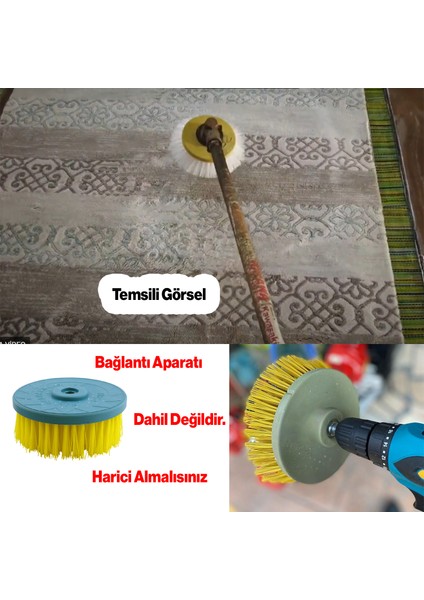 Profesyonel Halı Yıkama Fırçası Silindir Yuvarlak Sert Uçlu Motorlu Makine Tırpan Başı Aparat 1 Adet