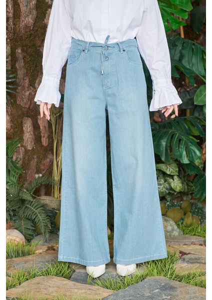 1123-DENIM Bağcıklı Bol Paça Pantolon Açık Mavi modelleri