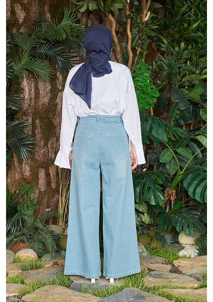 1123-DENIM Bağcıklı Bol Paça Pantolon Açık Mavi fırsatları
