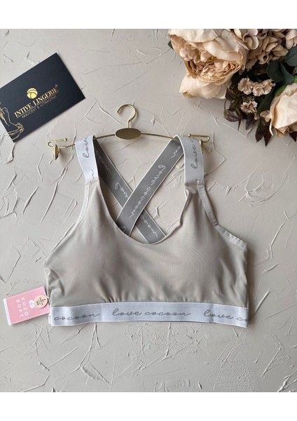 Koza -Love Cocoon- Yazılı Push-Up Arkası Çapraz Lastikli Esnek Spor Sütyeni