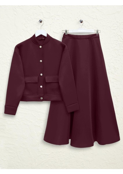 Çift Cepli Metal Düğmeli Etekli Scuba Takım