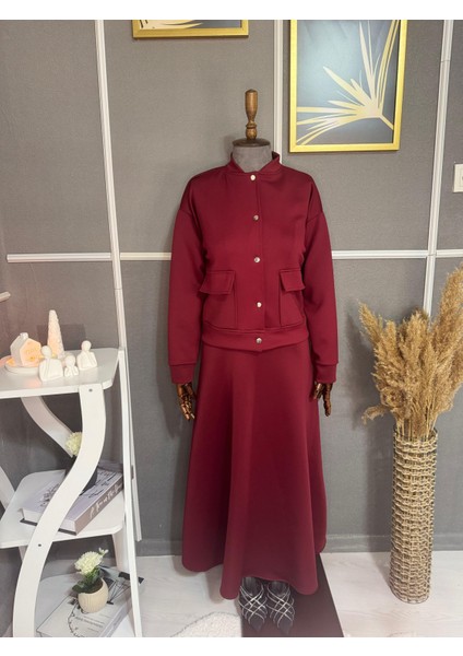 Çift Cepli Metal Düğmeli Etekli Scuba Takım modelleri