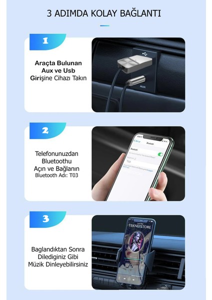 Bluetooth Wireless Bt5.1 USB To 3,5mm Araç Kiti Bluetooth Araç Içi Fm Transmitter Hifi Ses Destekli