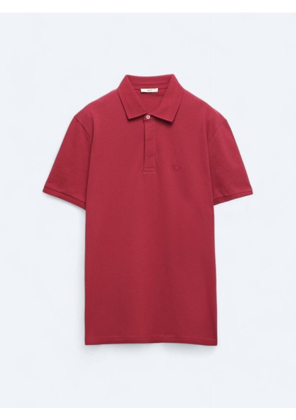 Mürdüm Düz Polo Yaka %100 Pamuk T-Shirt
