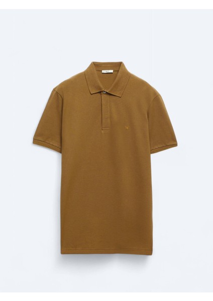 Safran Düz Polo Yaka %100 Pamuk T-Shirt