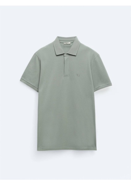 Haki Düz Polo Yaka %100 Pamuk T-Shirt