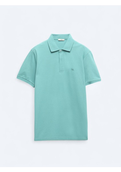 Nil Yeşili Düz Polo Yaka %100 Pamuk T-Shirt