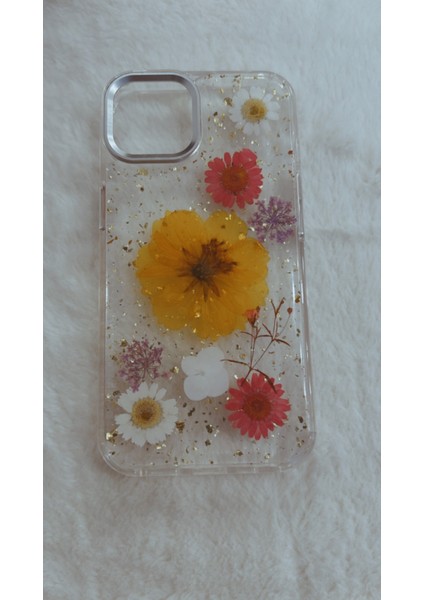 Iphone 13/14 Uyumlu Gerçek Kurutulmuş Çiçek Dizayn Krom Çerçeveli Şeffaf Telefon Kılıfı modelleri