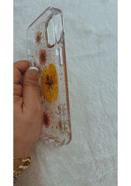Iphone 13/14 Uyumlu Gerçek Kurutulmuş Çiçek Dizayn Krom Çerçeveli Şeffaf Telefon Kılıfı fırsatları
