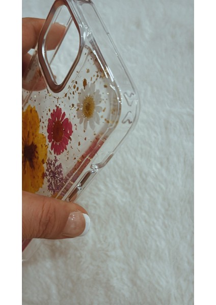 Iphone 13/14 Uyumlu Gerçek Kurutulmuş Çiçek Dizayn Krom Çerçeveli Şeffaf Telefon Kılıfı indirimleri