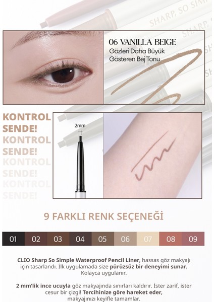 Suya Dayanıklı, İnce Uçlu Göz Kalemi CLIO Sharp So Simple Waterproof Pencil Liner(006 Vanilla Beige)