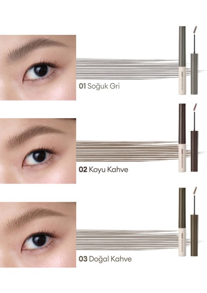 Özel Fırça Tasarımlı, Yoğun Pigmentli Kaş Maskarası PERIPERA Speedy Skinny Brow Mascara 05 Peony Ash