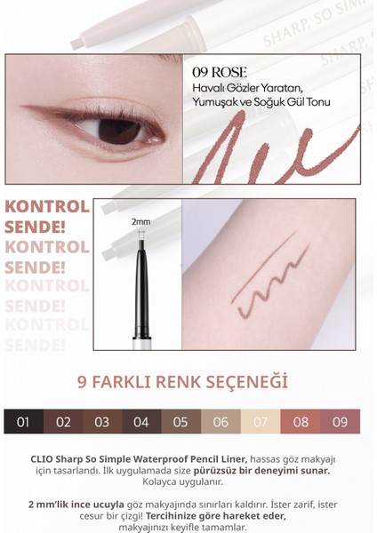 Suya Dayanıklı, İnce Uçlu Göz Kalemi CLIO Sharp So Simple Waterproof Pencil Liner (009 Rose)