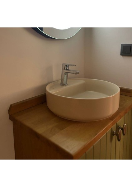 Asma 2 Kapaklı Lavabolu Ahşap-Mat Yeşil Mdf 70 cm Banyo Dolabı-Ledli Ayna
