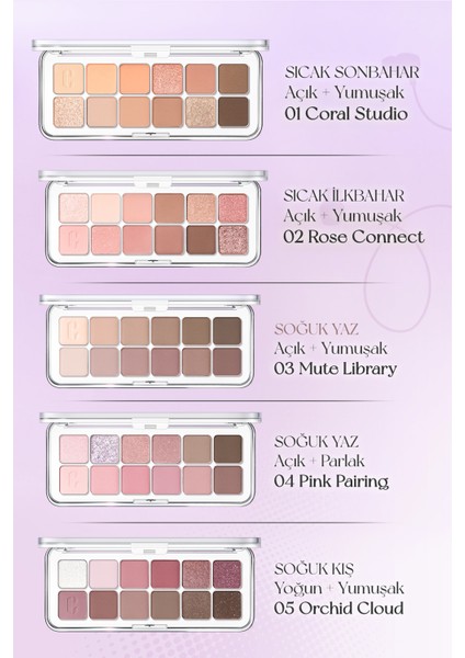 Hafif Dokulu Yoğun Renklere Sahip Göz Farı Paleti CLIO Pro Eye Palette Air (14 Forever Mauve)