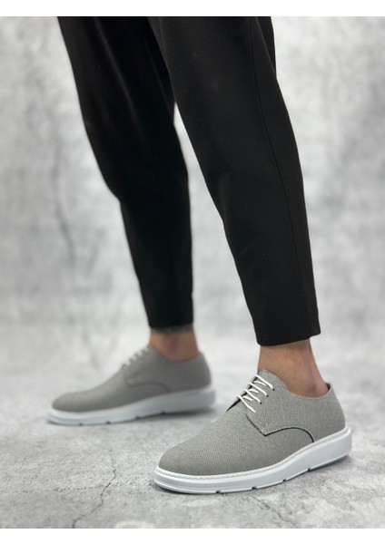 BA0003 Bağcıklı Klasik Spor Koyu Gri Renk Keten Yüksek Taban Casual Erkek Ayakkabı