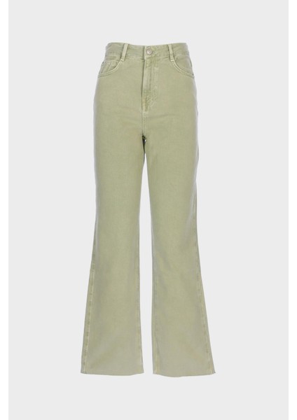 Eliza Çağla Yeşili Yüksek Bel Patı Fermuarlı Paçası Kesikli Straight Jean Pantolon C 4518-118