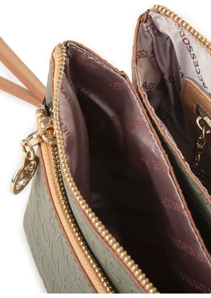 Kadın Çapraz ve Clutch Çanta - Yeşil Camel Gofraj