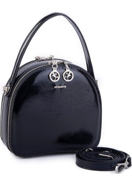 Mini Kadın El ve Çapraz Çanta - Siyah Krşk Rugan