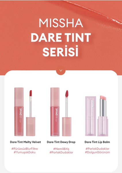 Uzun Süre Kalıcı, Bulaşma Yapmayan, Kadifemsi Bitiş Sunan Tint Dare Tint Melty Velvet (Rosy Souffle)