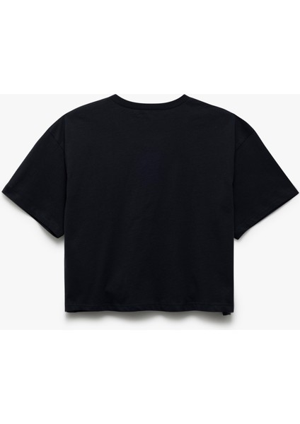 Kısa Kollu Bisiklet Yaka Baskılı Oversize Crop Tişört fiyatları