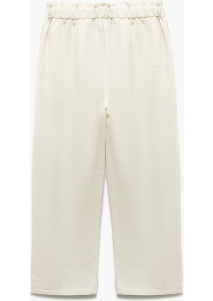 Beli Lastikli Keten ve Viskon Karışımlı Basic Pantolon