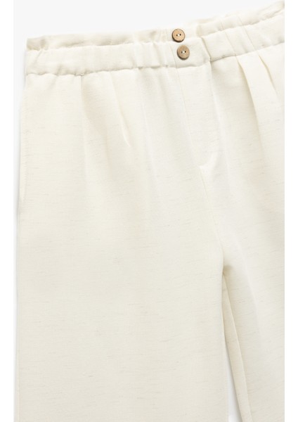 Beli Lastikli Keten ve Viskon Karışımlı Basic Pantolon