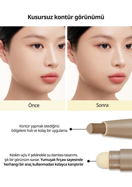 Pratik Uygulanan Çift Taraflı Kontür Stick PERIPERA V Shading Blending Stick (001 Natural Brown)