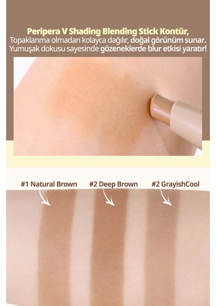 Pratik Uygulanan Çift Taraflı Kontür Stick PERIPERA V Shading Blending Stick (001 Natural Brown)
