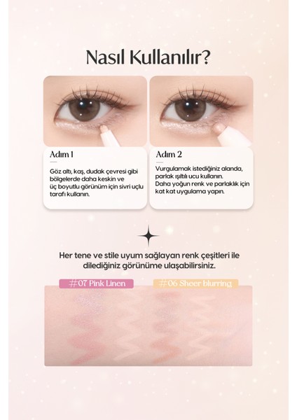 Çift Taraflı Kapatıcı ve Işıltılı Kalem Far PERIPERA Sugar Twinkle Duo Eye Stick (07 Pink Linen)