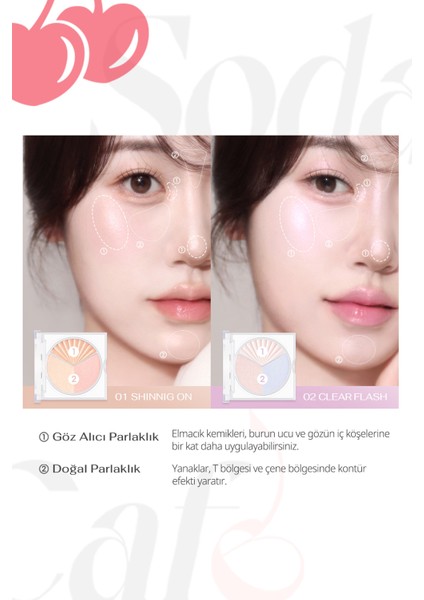 İnci Işıltıları İçeren Aydınlatıcı Paleti PERIPERA V Highlighter Ad (001 Shining On)