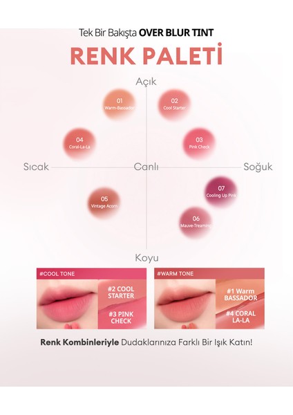 Gün Boyu Kalıcı Pürüzsüz Matlık Sunan Tint PERIPERA Over Blur Tint (004 Coral-La-La)