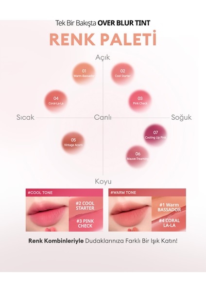 Gün Boyu Kalıcı Pürüzsüz Matlık Sunan Tint PERIPERA Over Blur Tint (001 Warm-Bassador)