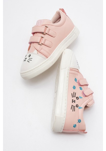 Kız Çocuk Pudra Kedili Sneaker Ayakkabı