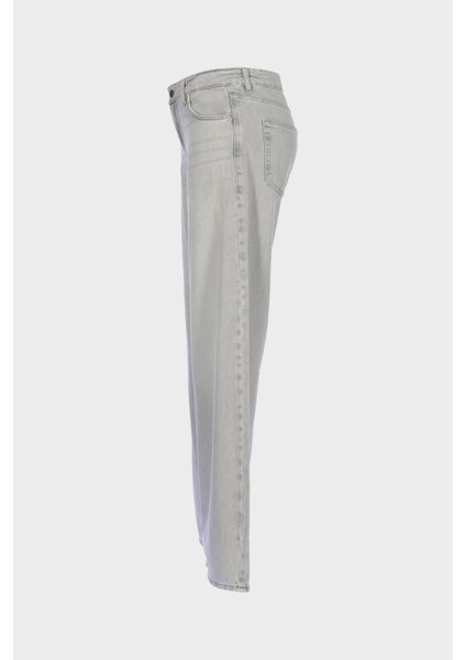Weslie Gri Yüksek Bel Patı Fermuarlı Wideleg Jean Pantolon C 4871-005 fırsatları