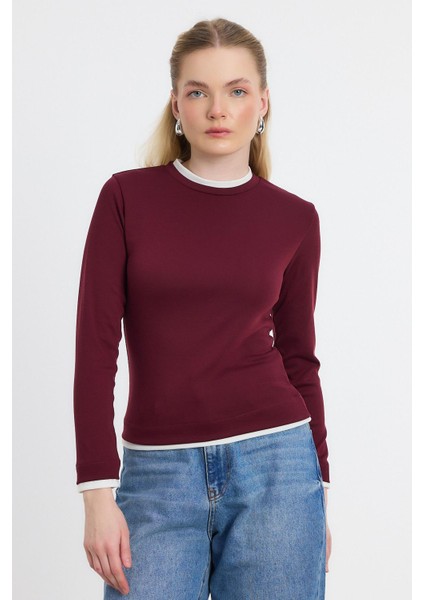 3011 Ribana Detay Uzun Kollu Bluz Bordo