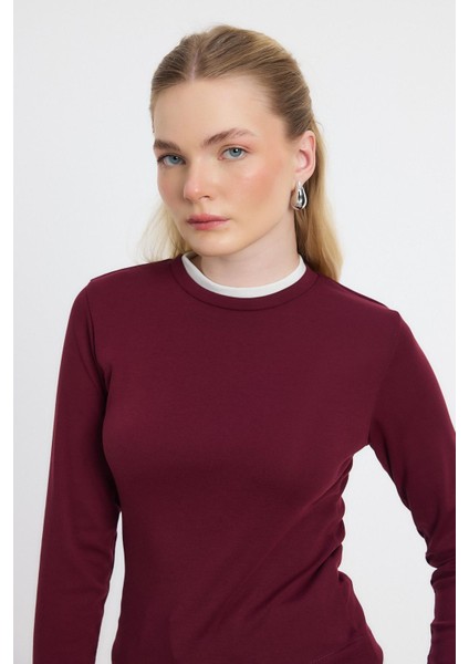 3011 Ribana Detay Uzun Kollu Bluz Bordo fırsatları