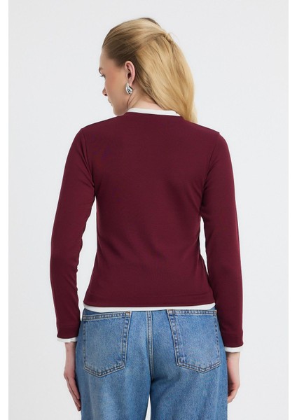3011 Ribana Detay Uzun Kollu Bluz Bordo indirimleri