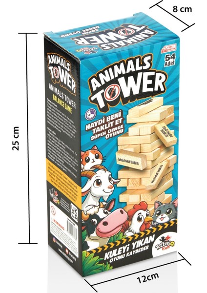Animals Cezalı Jenga Tower Denge Oyunu 54 Adet Farklı Hayvan Taklidi